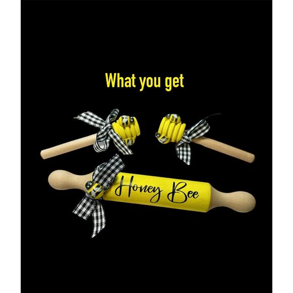 ⤵️Mini Wooden Honey Dipper set |Honey Bee Decor, Honey Stirrer| Mini Rolling pin - Picture 7 of 8